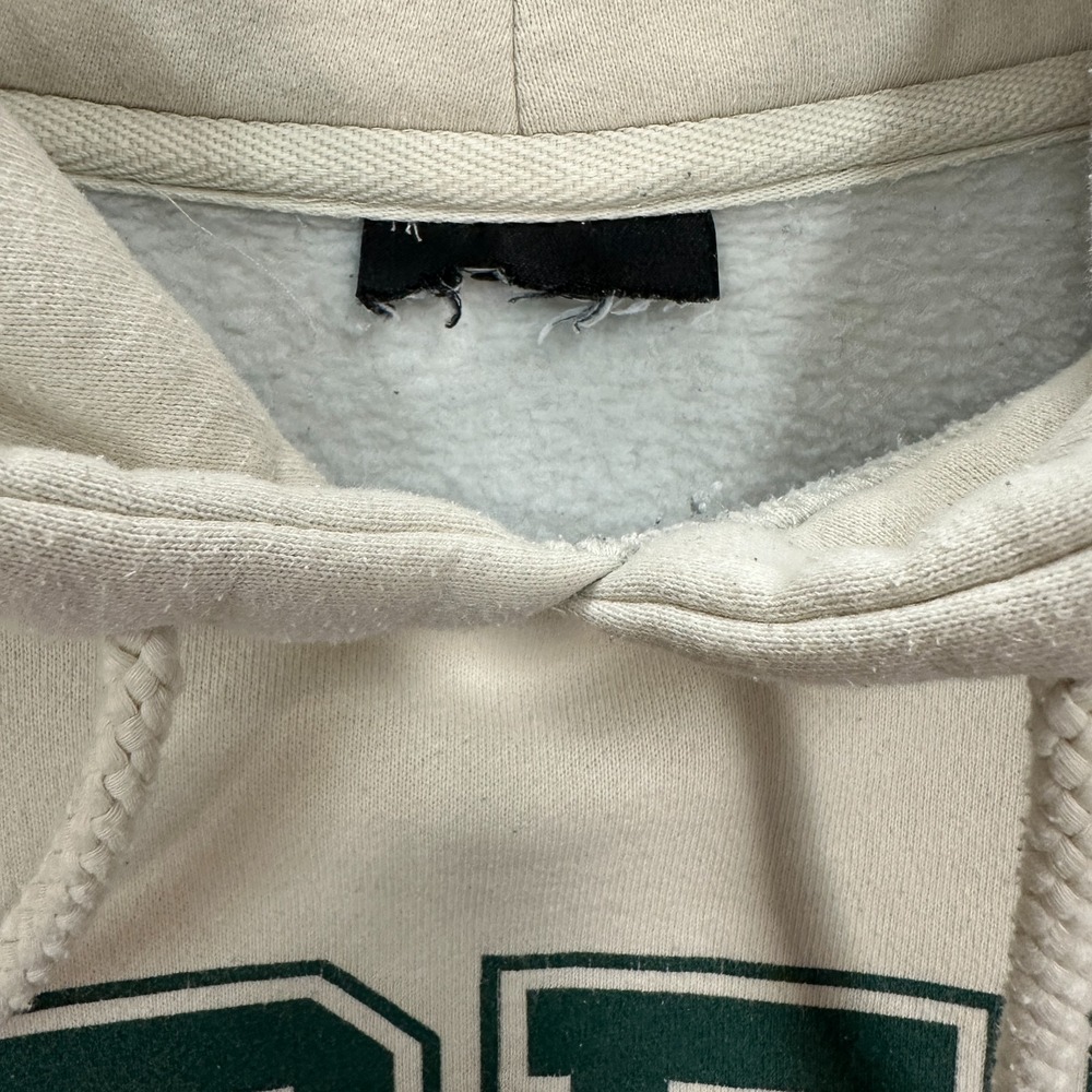 OBEY Hoodie Sweatshirt Mens  Cream w/ Green Collegiate Style Letters No Size Tag - Picture 3 of 7